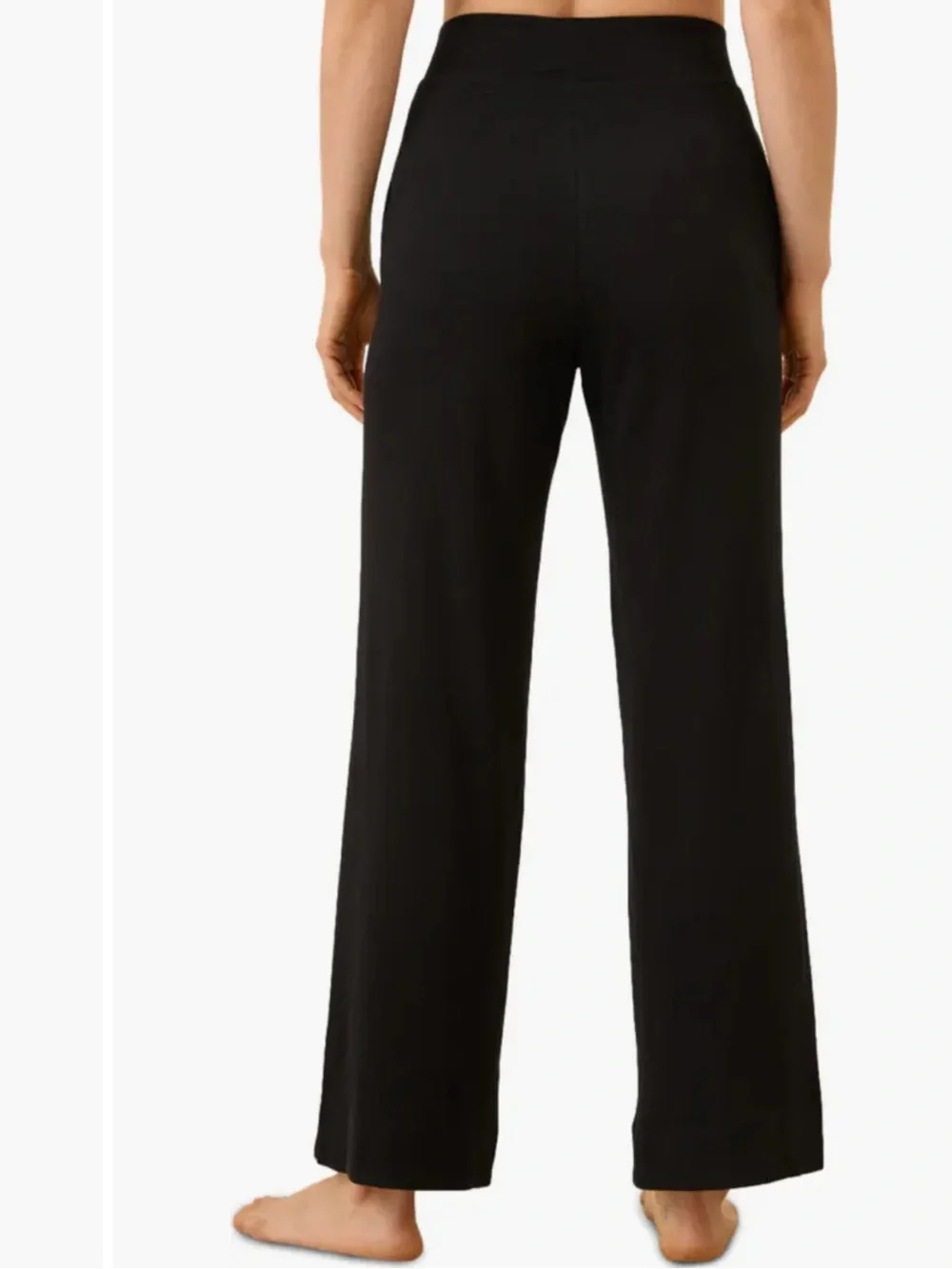 Pact Black Dream Rib Wide Leg pull on Lounge Pant patch pocket L